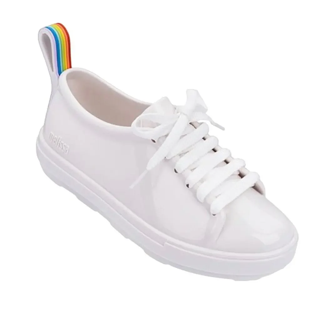 Mini Melissa White Rainbow Stripe Gel Sneakers Girls 2 Lace Up Mel by Melissa